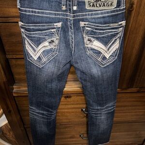 Salvage Dark Blue Denim with White Stitching